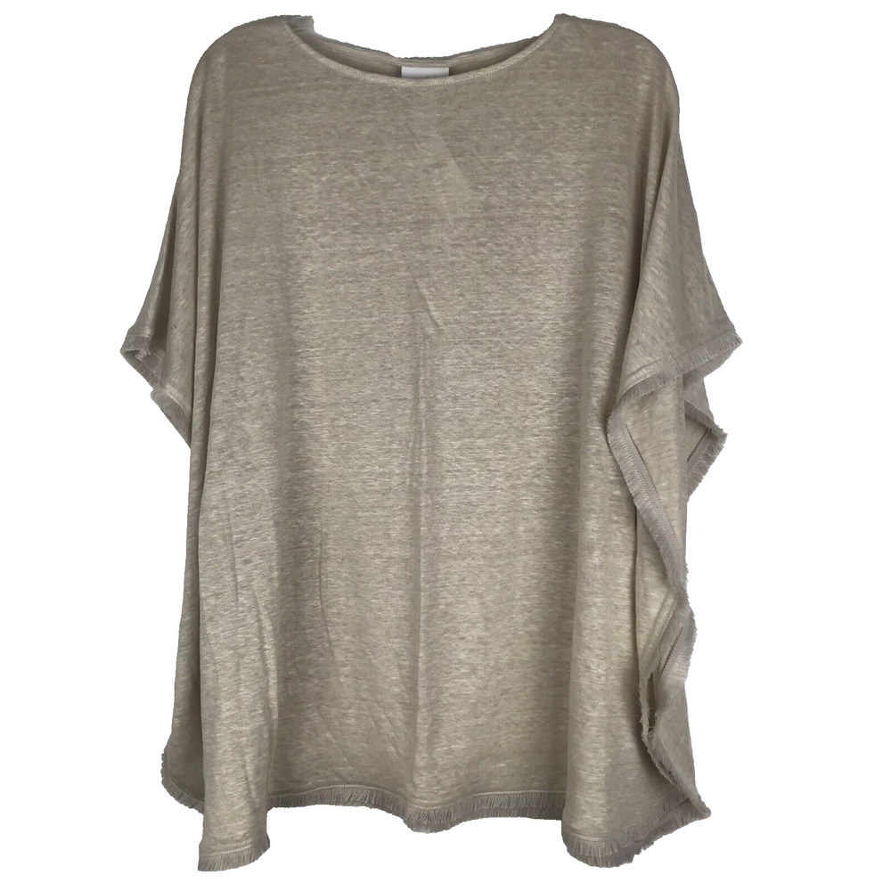 NWT J. Jill Linen Poncho Oatmeal Beige Fringe Edge Drapey Top Coverup Beach XS/S